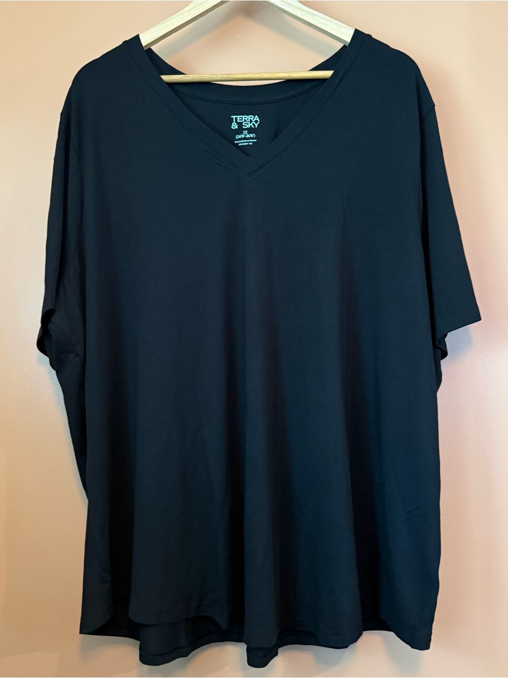 Terra & Sky Women’s 3X Black V Neck Knit Top Plus Size Relaxed Stretch